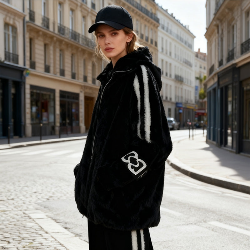 Beatrix modny damski płaszcz z kapturem i zamkiem błyskawicznym